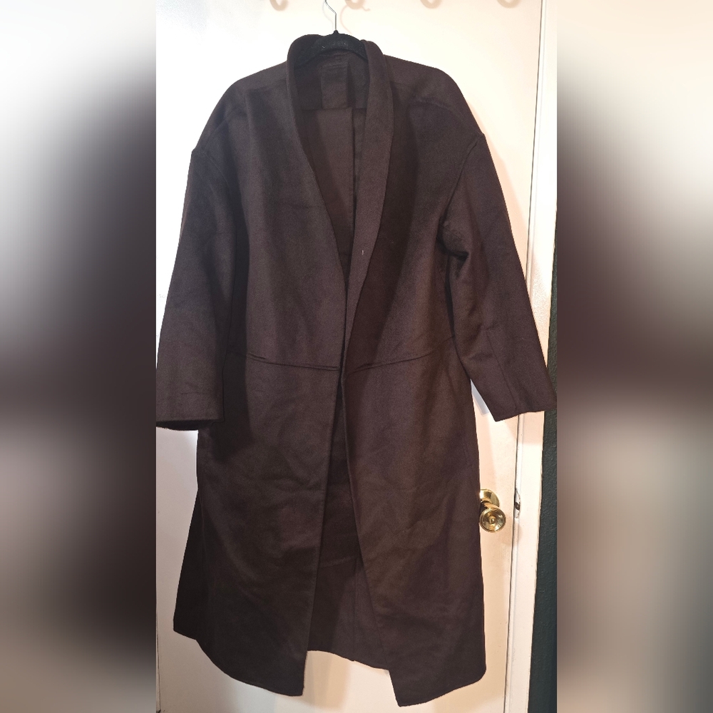 H&M Women's Dark Brown Open-Front Trench Coat With Scarf